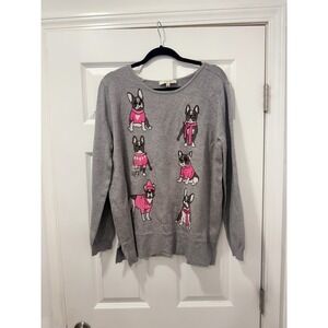 Astrologie L French Bulldog Intarsia Knit‎ Sweater Grey Pink Novelty Dog Mom